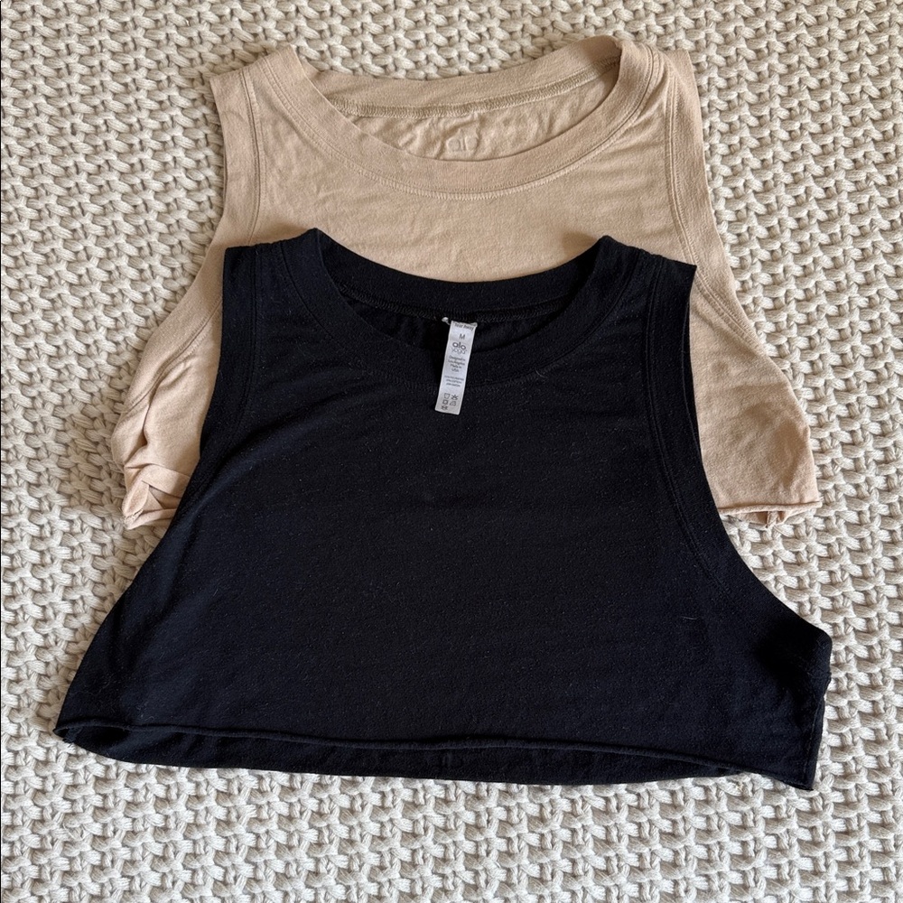 Alo Tank Crop Top - Black and Beige Set M
